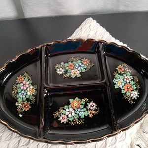 VINTAGE SNACK DISH TASHIRO SHOTEN JAPAN HAND PAINTED RAISED ENAMEL 1930s